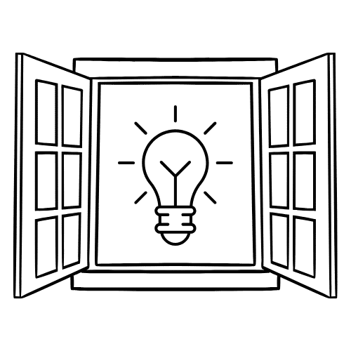 Icône d'une fenêtre ouverte avec une ampoule qui éclaire au centre